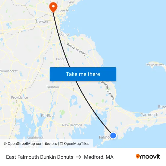 East Falmouth Dunkin Donuts to Medford, MA map