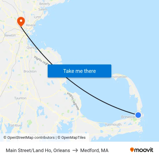 Main Street/Land Ho, Orleans to Medford, MA map