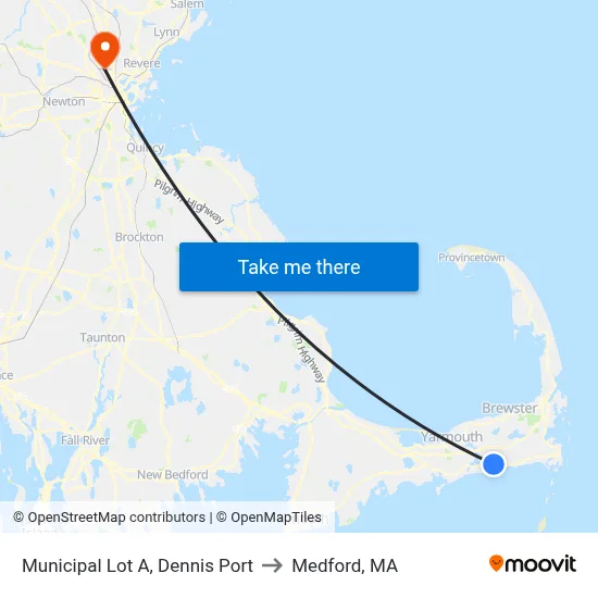 Municipal Lot A, Dennis Port to Medford, MA map