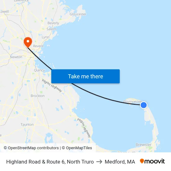 Highland Road & Route 6, North Truro to Medford, MA map