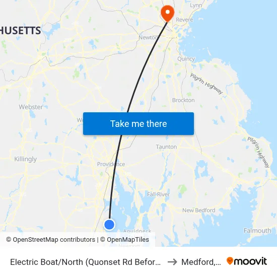 Electric Boat/North (Quonset Rd Before Dillabur) to Medford, MA map