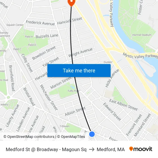 Medford St @ Broadway - Magoun Sq to Medford, MA map