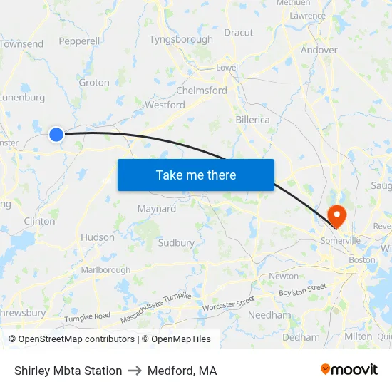 Shirley Mbta Station to Medford, MA map
