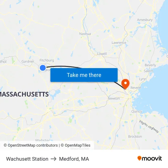 Wachusett Station to Medford, MA map