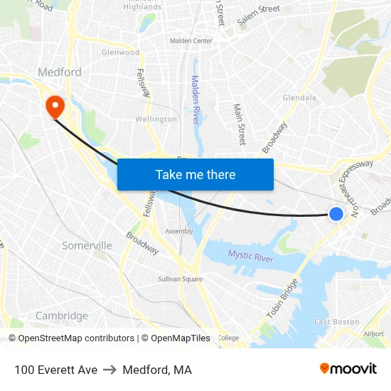 100 Everett Ave to Medford, MA map