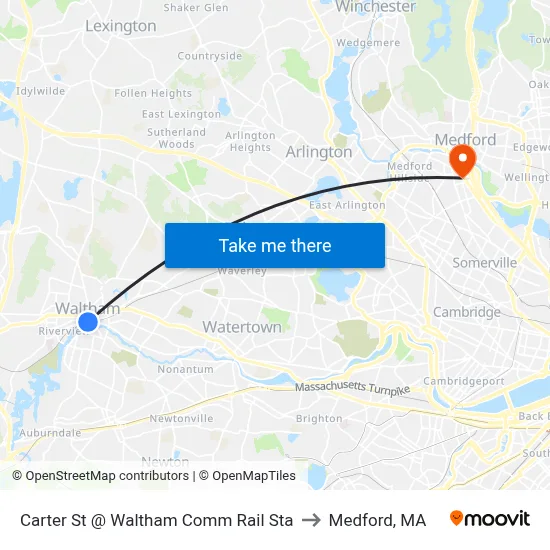Carter St @ Waltham Comm Rail Sta to Medford, MA map