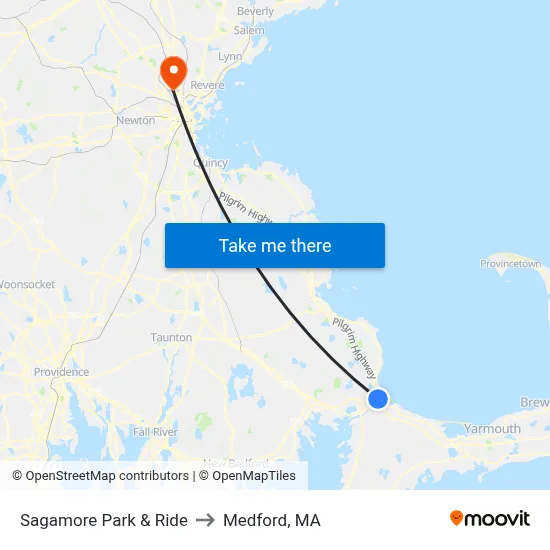 Sagamore Park & Ride to Medford, MA map