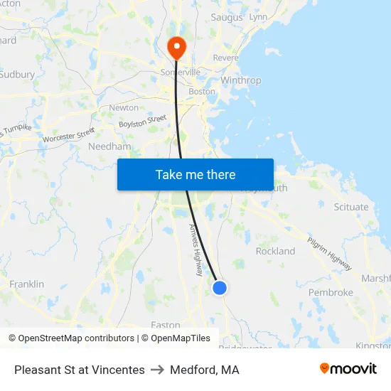 Pleasant St at Vincentes to Medford, MA map