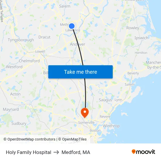 Holy Family Hospital to Medford, MA map