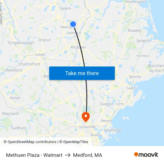 Methuen Plaza - Walmart to Medford, MA map