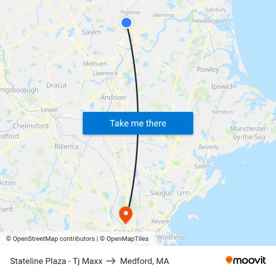 Stateline Plaza - Tj Maxx to Medford, MA map