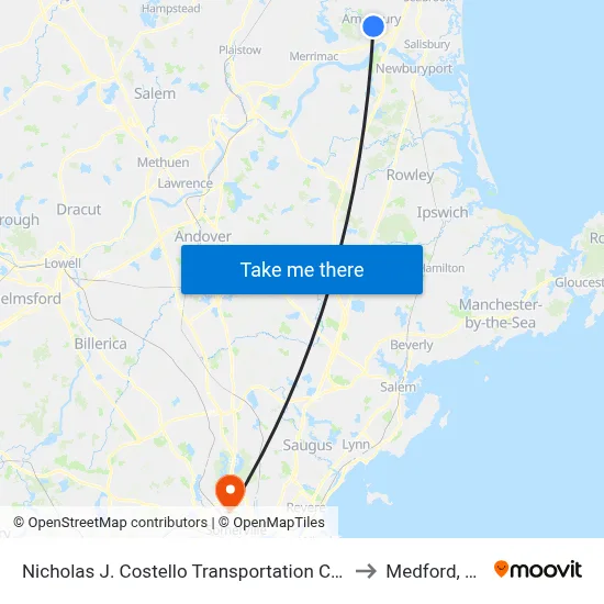 Nicholas J. Costello Transportation Center to Medford, MA map