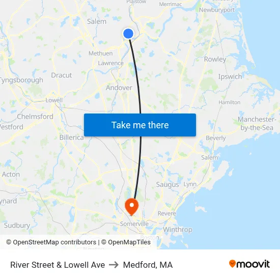 River Street & Lowell Ave to Medford, MA map