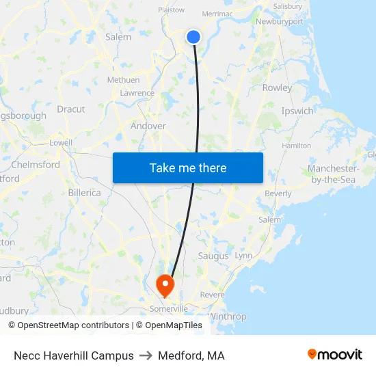 Necc Haverhill Campus to Medford, MA map