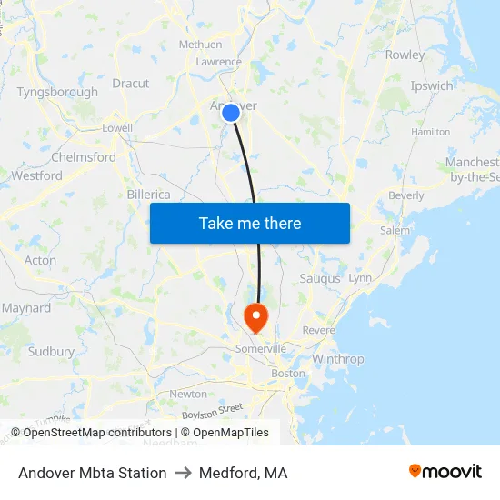 Andover Mbta Station to Medford, MA map
