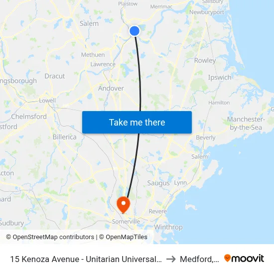 15 Kenoza Avenue - Unitarian Universalist Church to Medford, MA map