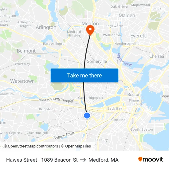 Hawes Street - 1089 Beacon St to Medford, MA map