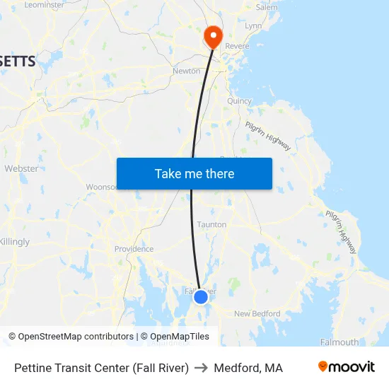 Pettine Transit Center (Fall River) to Medford, MA map