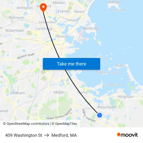 409 Washington St to Medford, MA map