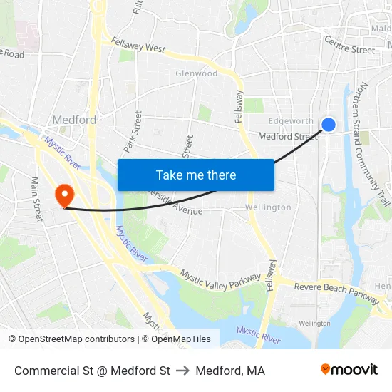 Commercial St @ Medford St to Medford, MA map