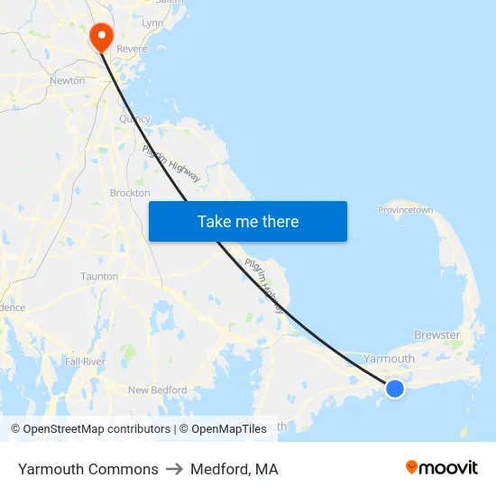 Yarmouth Commons to Medford, MA map