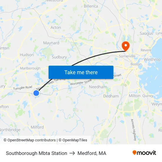 Southborough Mbta Station to Medford, MA map