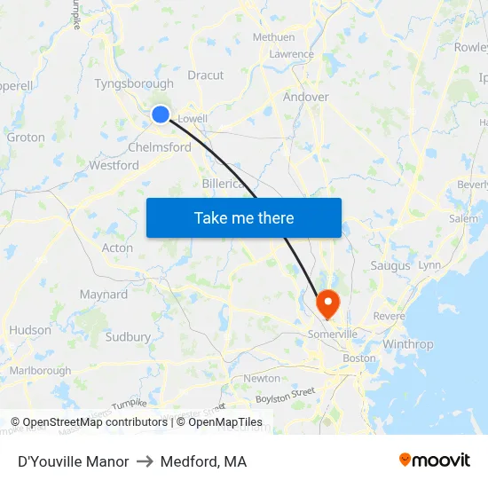 D'Youville Manor to Medford, MA map