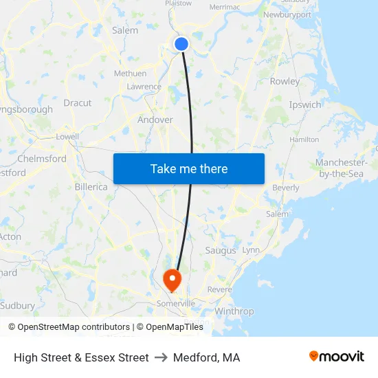 High Street & Essex Street to Medford, MA map