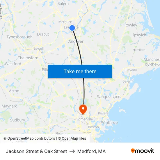 Jackson Street & Oak Street to Medford, MA map