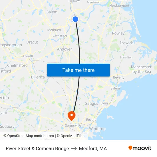 River Street & Comeau Bridge to Medford, MA map