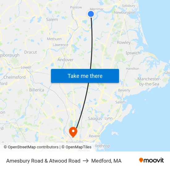 Amesbury Road & Atwood Road to Medford, MA map