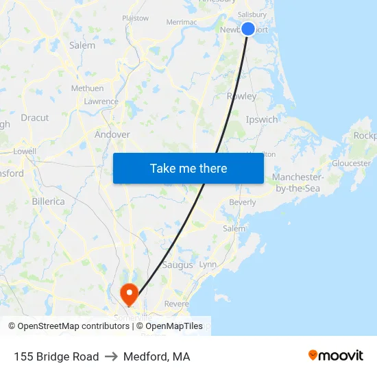 155 Bridge Road to Medford, MA map