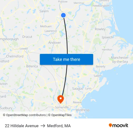 22 Hilldale Avenue to Medford, MA map