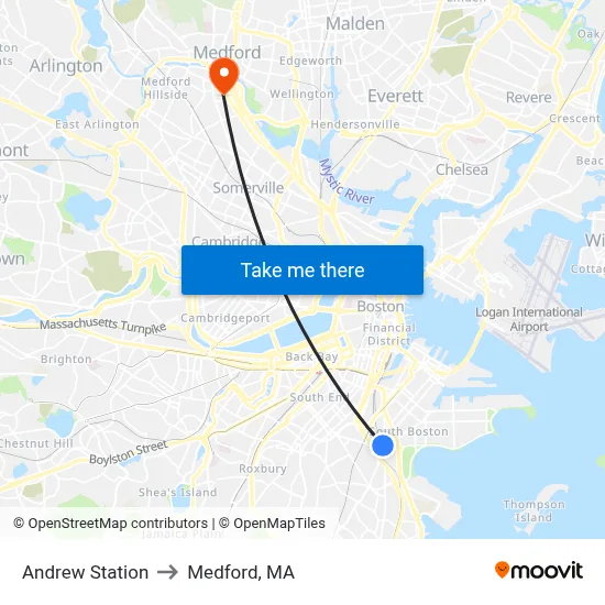 Andrew Station to Medford, MA map
