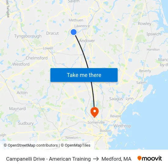 Campanelli Drive - American Training to Medford, MA map