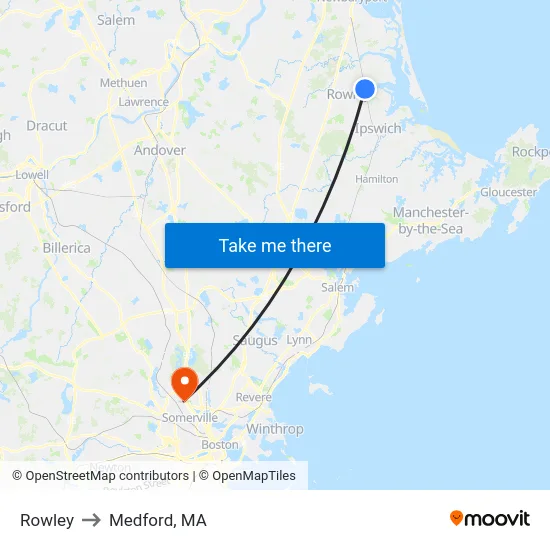 Rowley to Medford, MA map