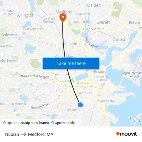 Nubian to Medford, MA map