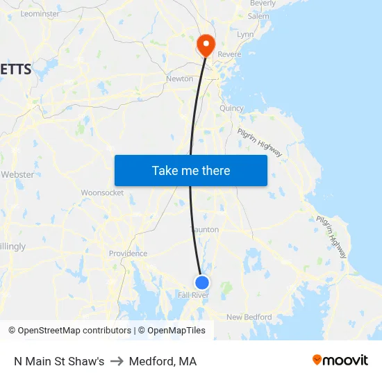 N Main St Shaw's to Medford, MA map