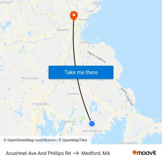 Acushnet Ave And Phillips Rd to Medford, MA map