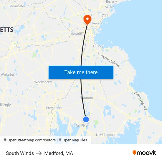 South Winds to Medford, MA map