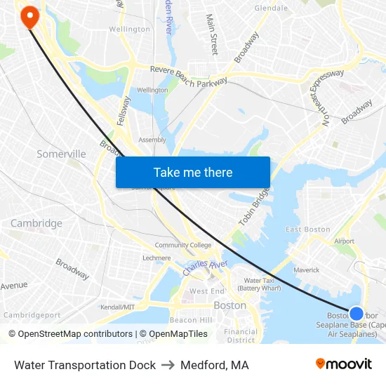Water Transportation Dock to Medford, MA map