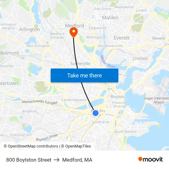 800 Boylston Street to Medford, MA map