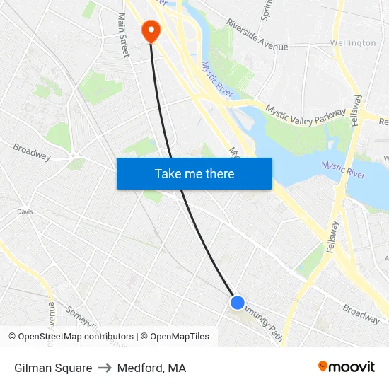 Gilman Square to Medford, MA map