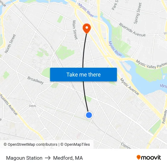Magoun Station to Medford, MA map