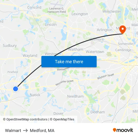 Walmart to Medford, MA map