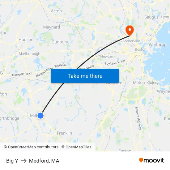 Big Y to Medford, MA map
