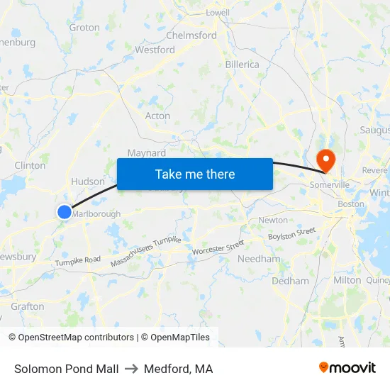 Solomon Pond Mall to Medford, MA map