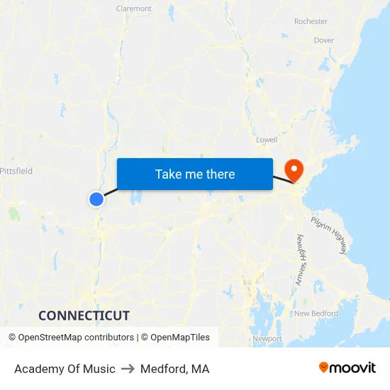 Academy Of Music to Medford, MA map