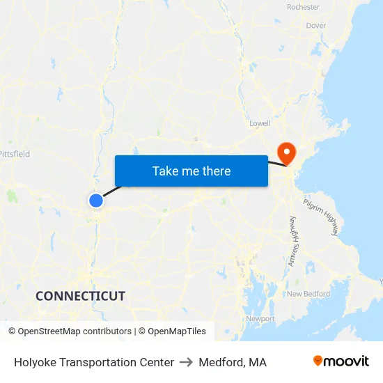 Holyoke Transportation Center to Medford, MA map