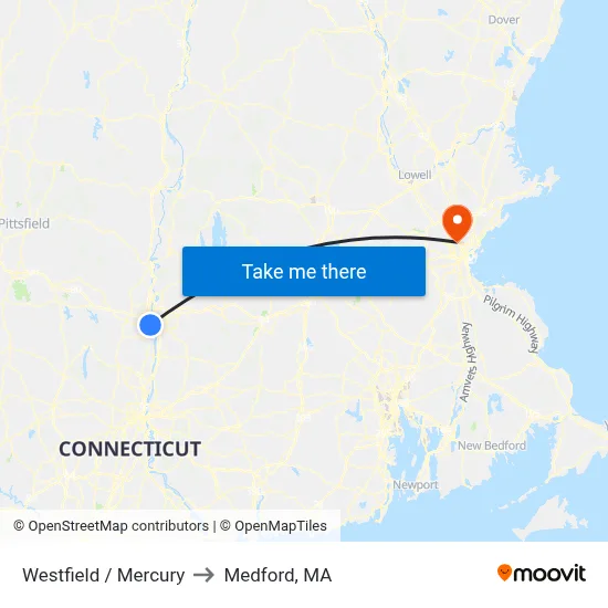 Westfield / Mercury to Medford, MA map